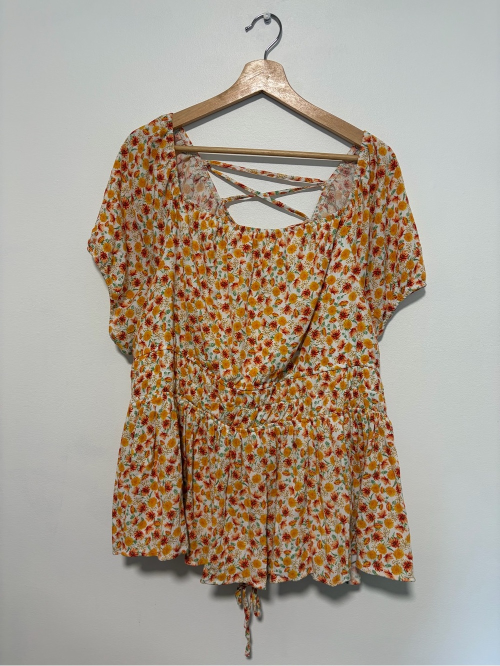 TORRID Boho Sunset Floral Orange Crinkle Top Corset Back Blouse Plus Size 4X